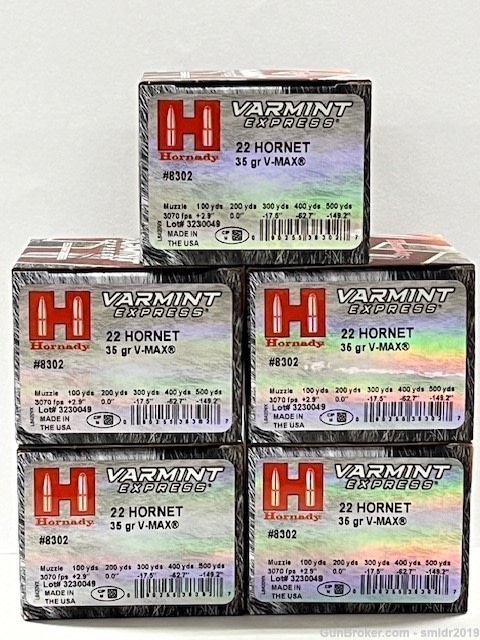 125 Rds Hornady Varmint Express 22 Hornet 35gr V-Max Factory New Production-img-0