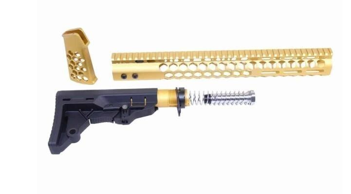 AR-15 “HONEYCOMB” SERIES COMPLETE FURNITURE SET (ANODIZED GOLD)-img-0