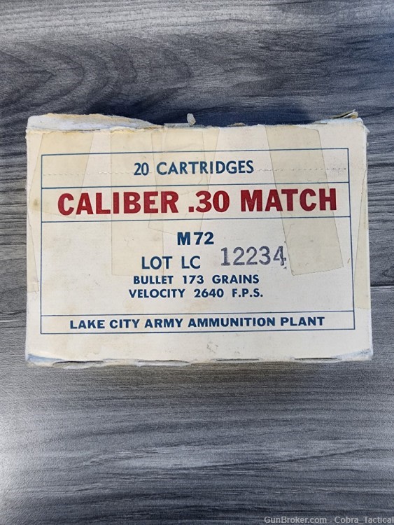 1967 Lake City Army Ammunition Plant .30 Caliber Match M72 Box (Empty)-img-1