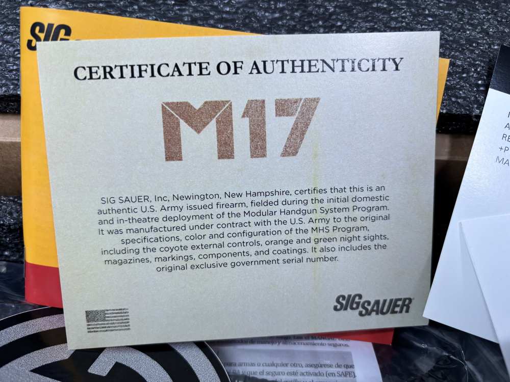 Sig Sauer P320 M17 Surplus WITH Display Case, COA, Original Box, Paperwork -img-17