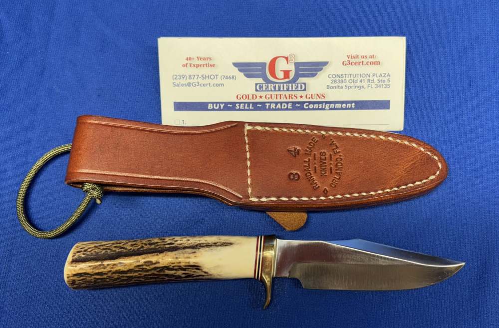 1980's RANDALL # 8 -4" KNIFE & STAG HANDLE  W/ SHEATH!  mfg: ORLANDO FL-img-2
