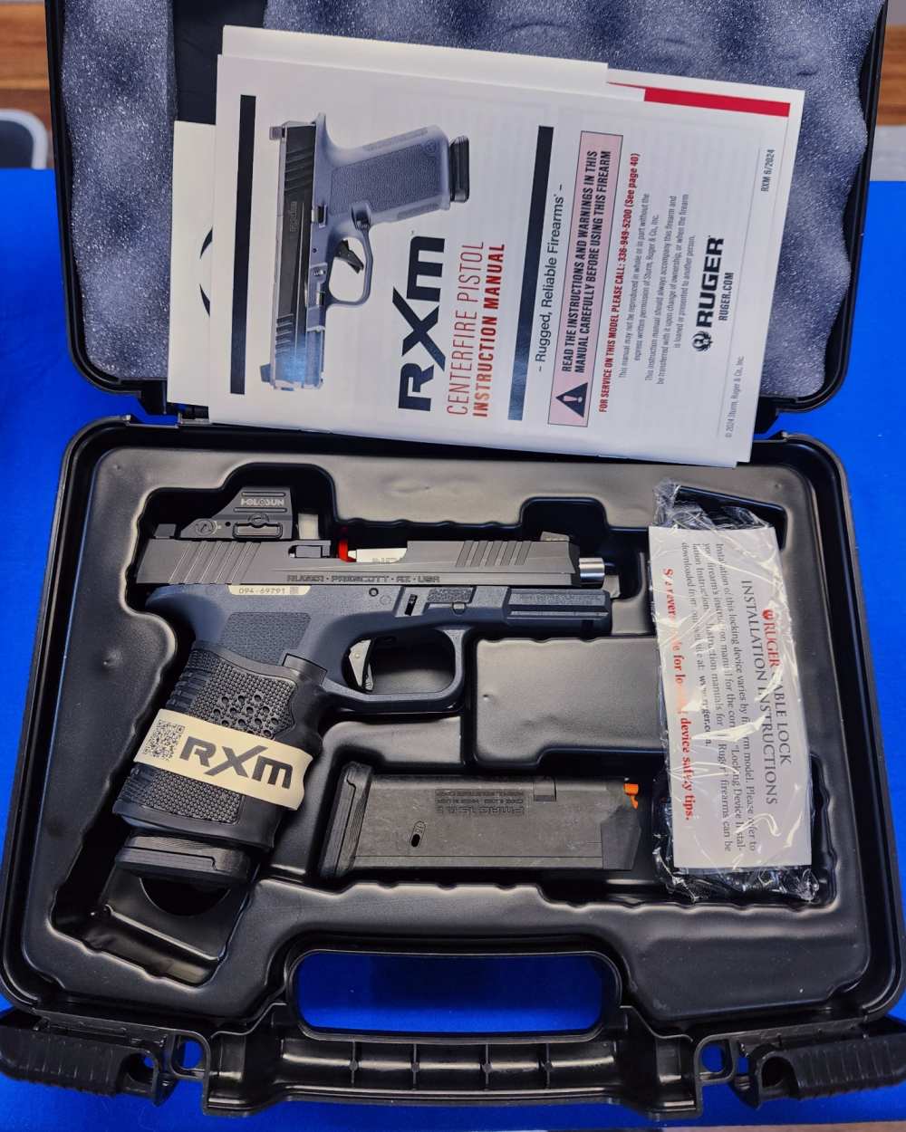 EXCELLENT UPGRADED RUGER RXM 9MM PISTOL, 4" NDZ MATCH, HOLOSUN RED DOT-img-0