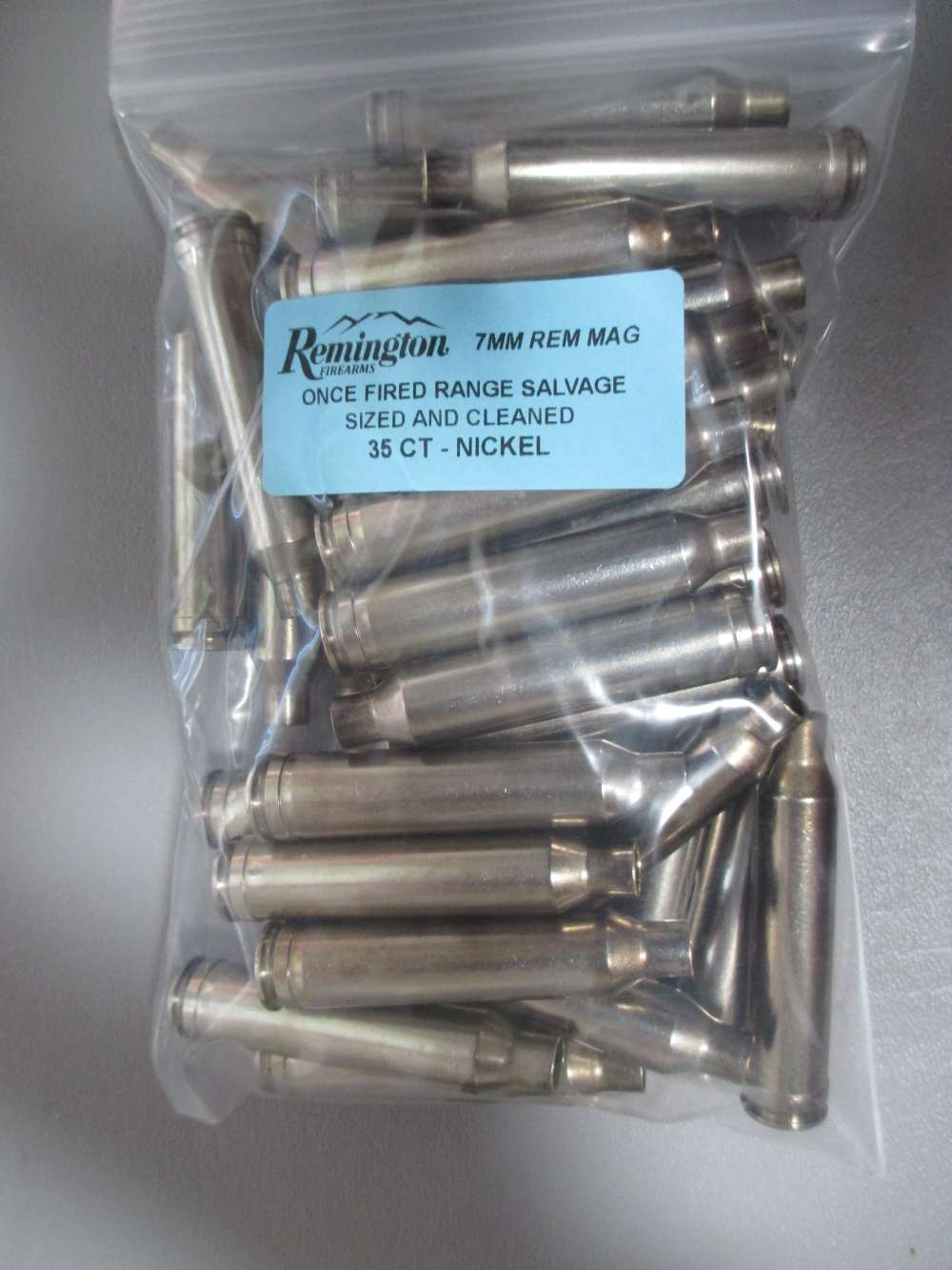 REMINGTON 7MM REM MAG NICKEL BRASS - ONCE FIRED RANGE SALVAGE - 35CT-img-0