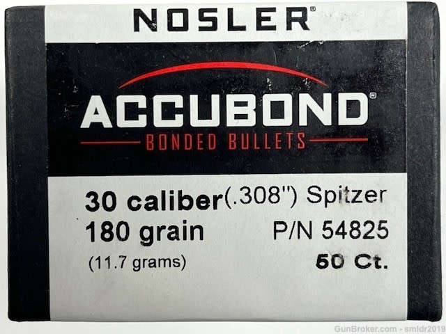 Nosler Accubond 30 Caliber(.308") 180 Grain P/N 54825 50 Count New!-img-0