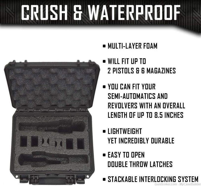 2 Pistol 6 Magazine DORO Heavy Duty Gun Case w/ Black Foam-img-1