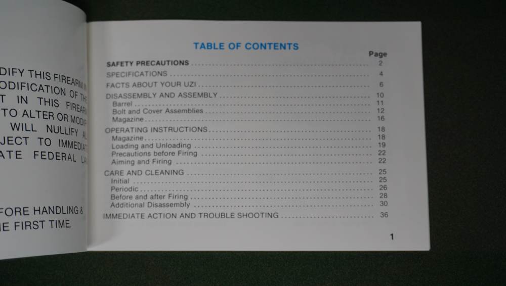 1984 IMI UZI Blue Semi Auto Pistol Owner’s Manual – Action Arms Ltd – NOS-img-5