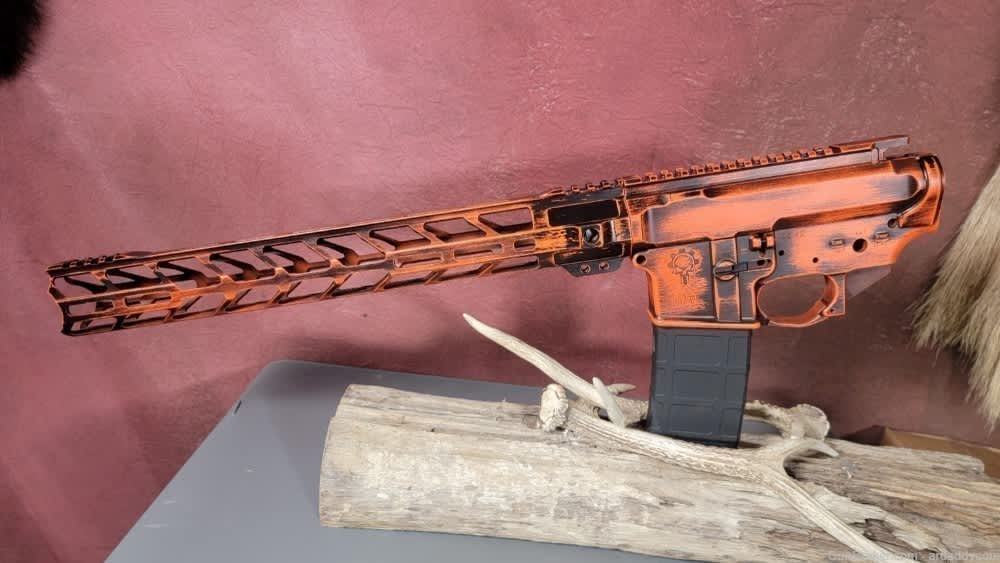 Custom Hunter Orange UPPER  LOWER Receiver with HANDGUARD Builders Kit AR15-img-0