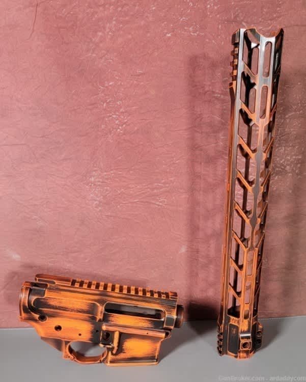 Custom Hunter Orange UPPER  LOWER Receiver with HANDGUARD Builders Kit AR15-img-2
