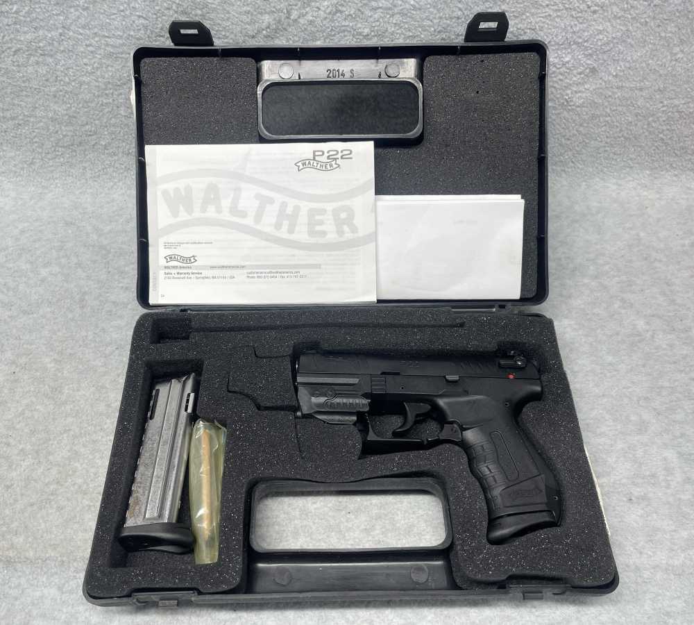WALTHER P22 .22 LR BLACK Semi Auto Pistol 3.42" Case 2 MAGS LASER-img-12