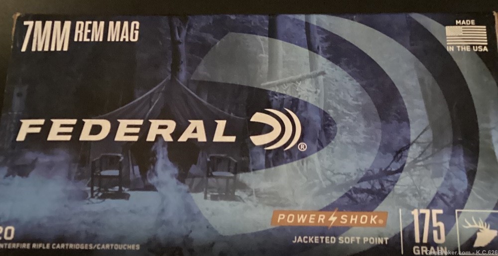 FREE SHIPPING Federal 7mm rem mag Power Shock JSP 175 gr 20 round box-img-0