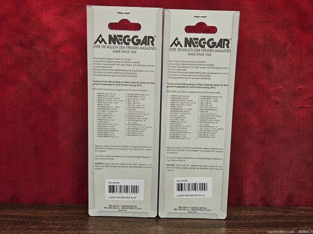 2 Mecgar made Luger P08 9mm 8rd 8 Round Magazines Blued Finish MGLUGP08B-img-1