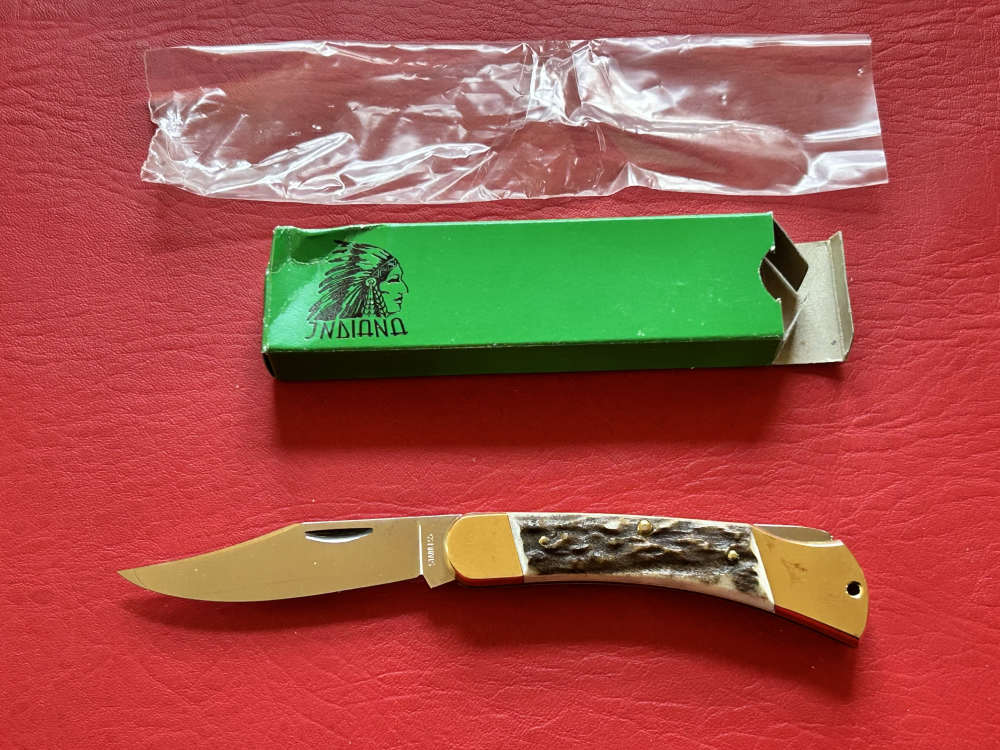 Vintage Indiana Maniago Italy Stag Lockback Pocket Knife NOS -img-0