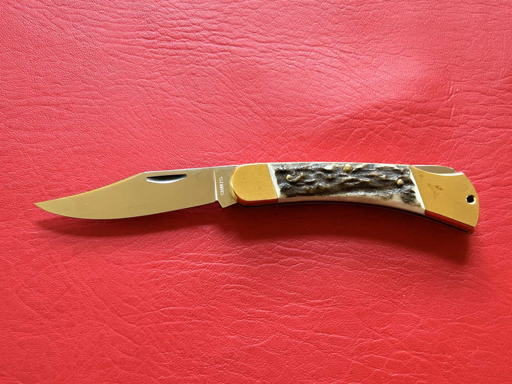 Vintage Indiana Maniago Italy Stag Lockback Pocket Knife NOS -img-1