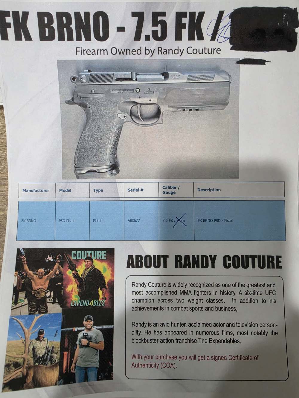FK BRNO PSD 7.5 FK/9MM OWNED BY 6 TIME UFC WORLD CHAMPION RANDY COUTURE-img-11