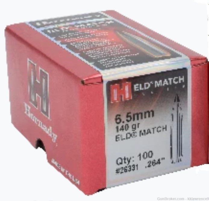HORNADY 26331 - 6.5 MM CAL .264 DIA - 140 GR ELD MATCH - 100 CT (NIB)-img-0