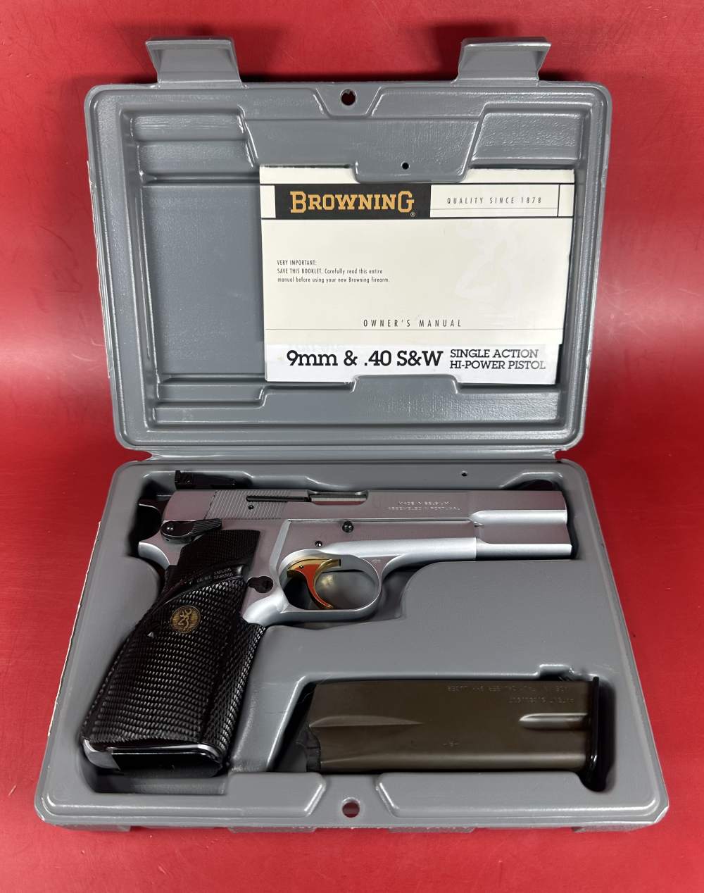 1995 Browning Hi power, Silver Chrome, Gold Trigger, Adj Sights, 9mm 2-13rd-img-0