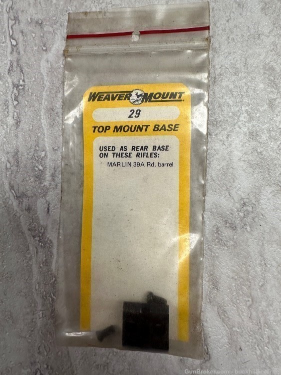 Weaver #29 Top Mount Base. Tear base for Marlin 39A Round BBL-img-0