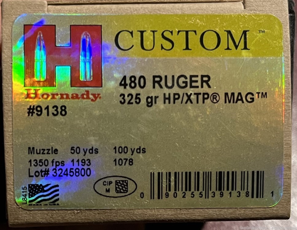 Hornady Custom 480 Ruger ammo - 325 gr HP/XTP 9138-img-2
