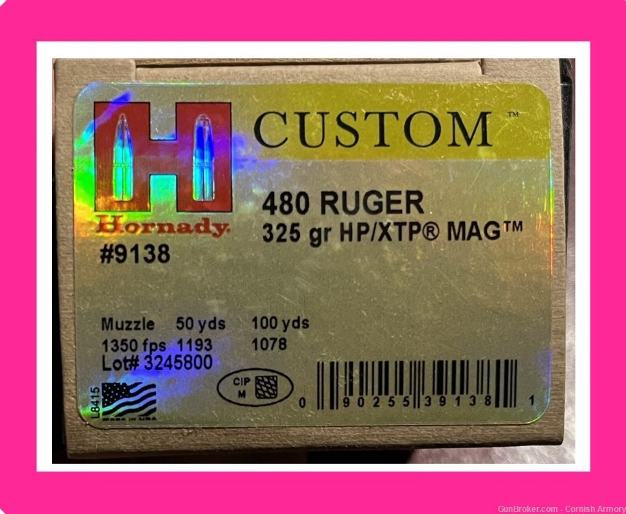 Hornady Custom 480 Ruger ammo - 325 gr HP/XTP 9138-img-0