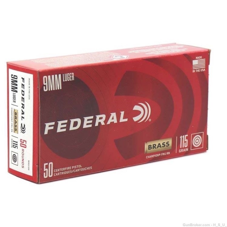 50 RDS Federal 9mm Ammo 115 Grain Full Metal Jacket 9 FMJ -img-0