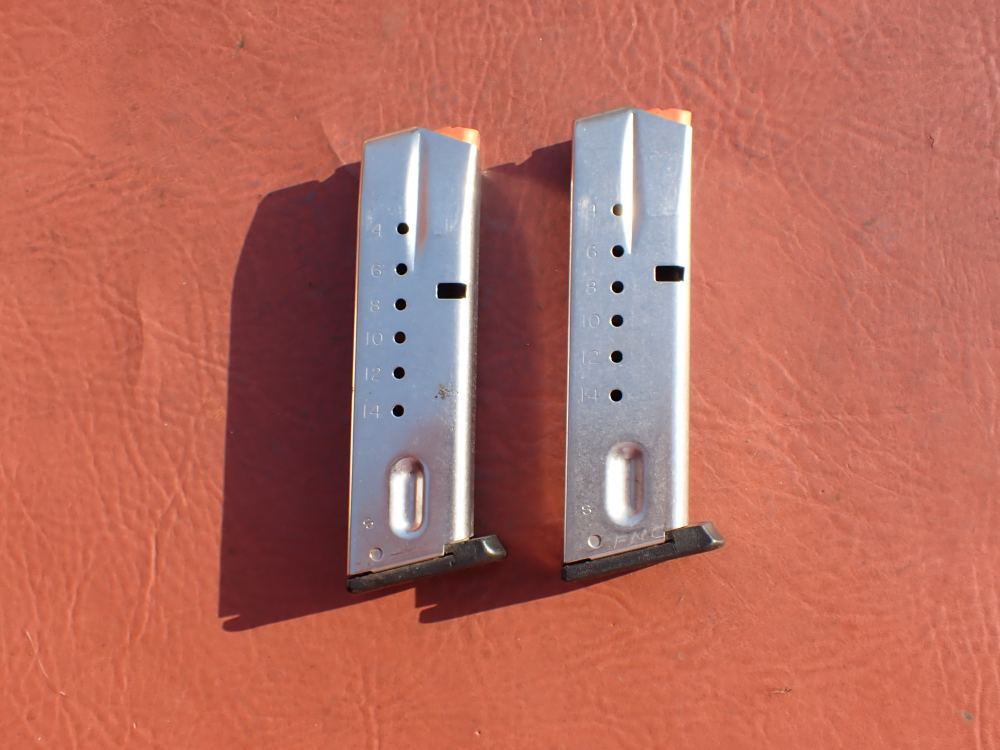 (2 TOTAL) SMITH & WESSON MODEL 5906 SS 9MM FACTORY 15RD MAGAZINE L.E MARKED-img-0