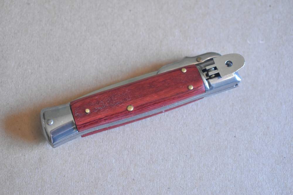 8.25" Automatic, Swinguard, Switchblade Knife, Red Hard Wood Handles-img-2