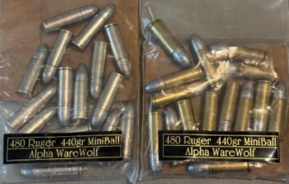 480 Ruger 440 gr Lead Mini Ball Revolver Ammo 32 rds Alpha Ware Wolf-img-0