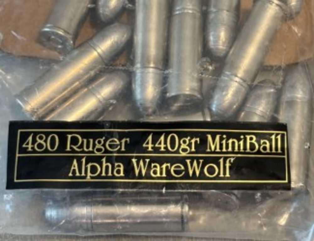 480 Ruger 440 gr Lead Mini Ball Revolver Ammo 32 rds Alpha Ware Wolf-img-1