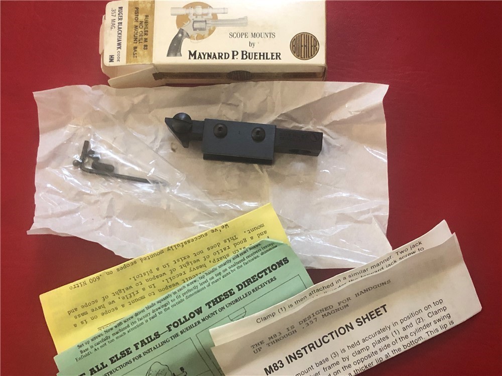 Buehler M83 No Drill Mount Base HN For Ruger Blackhawk 357 Blue NOS-img-0