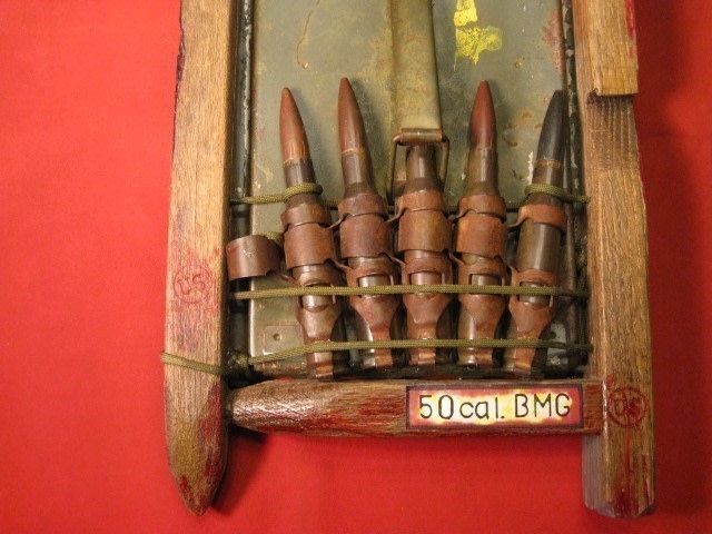US Army 50cal BMG Display Ammo Lid Tent Stakes Old Made in U.S.A.-img-3