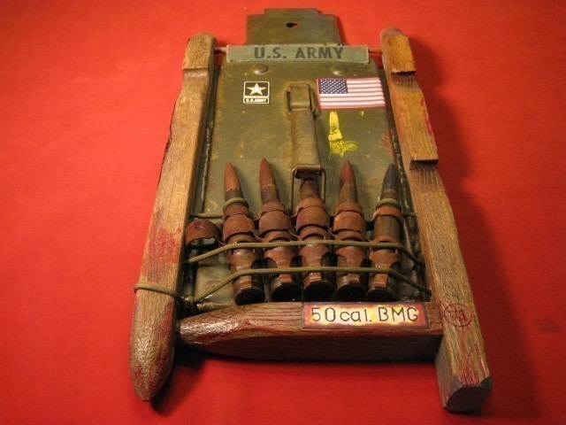 US Army 50cal BMG Display Ammo Lid Tent Stakes Old Made in U.S.A.-img-1