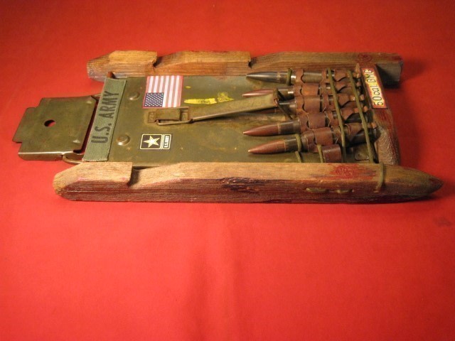 US Army 50cal BMG Display Ammo Lid Tent Stakes Old Made in U.S.A.-img-8