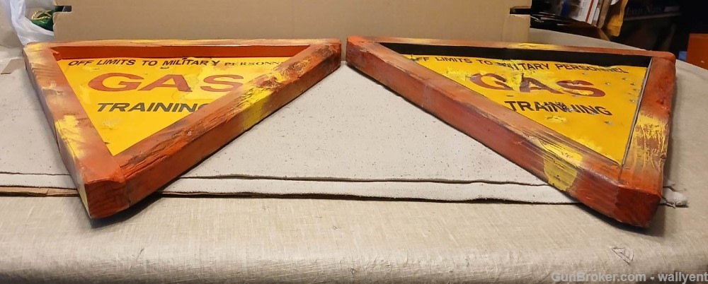 2 Military Gas Signs Old Shot Up Repaired Training Trainning very rare sign-img-6
