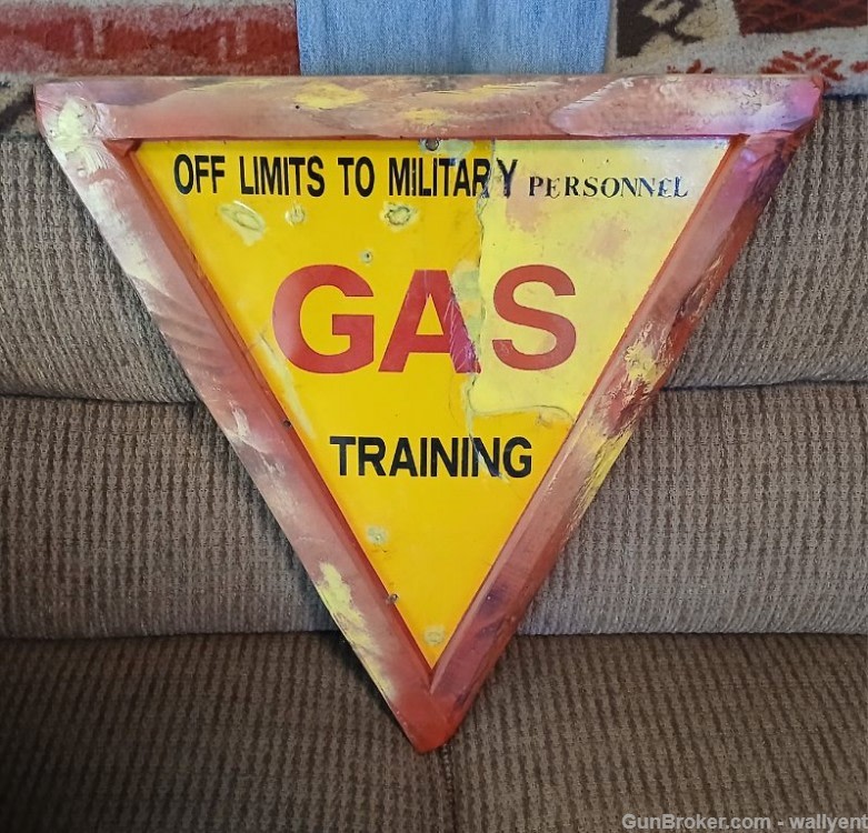 2 Military Gas Signs Old Shot Up Repaired Training Trainning very rare sign-img-1