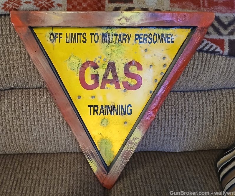 2 Military Gas Signs Old Shot Up Repaired Training Trainning very rare sign-img-2
