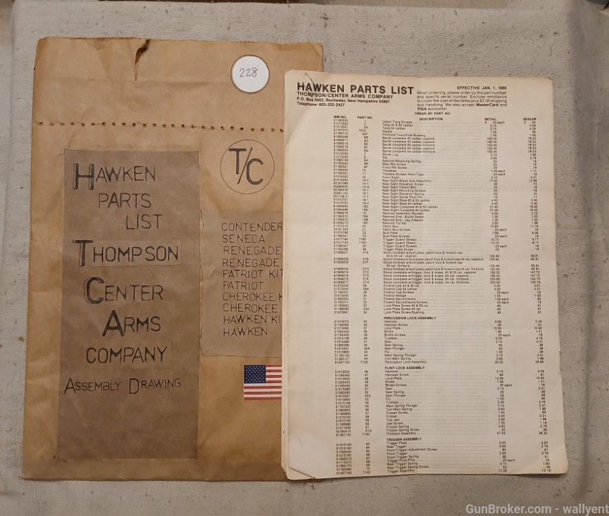Hawken Parts List 1985 Thompson Center Arms Contender Renegade Patriot T/C-img-0