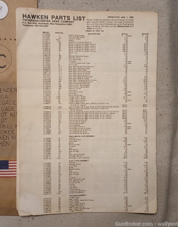 Hawken Parts List 1985 Thompson Center Arms Contender Renegade Patriot T/C-img-1