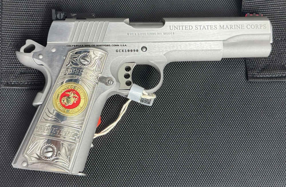 USMC Colt 1911 RARE Custom Gold Cup Stainless .45 Series 70, USMC Range Bag-img-0