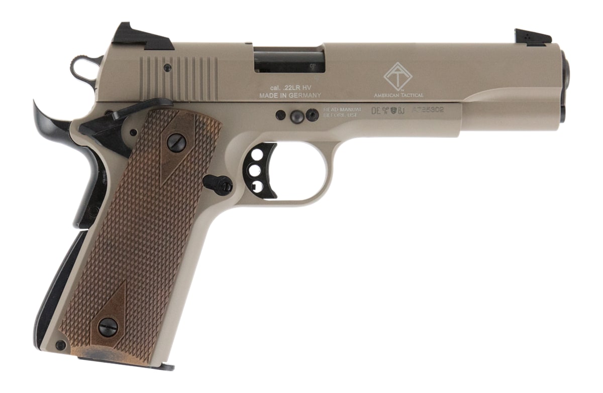 American Tactical ATI GSG 1911 22 LR 10+1 5in Threaded Barrel, Tan Serrated-img-0