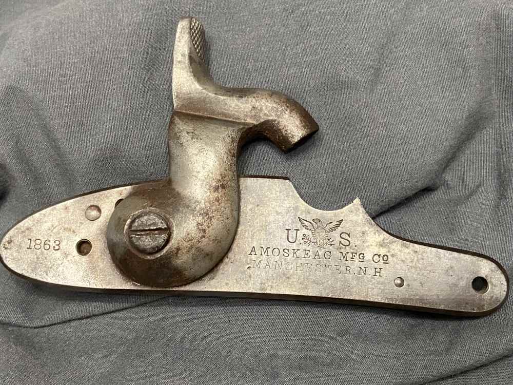 VERY RARE! Civil War US Contract AMOSKEAG Mfg M1861 Springfield Lockplate -img-0