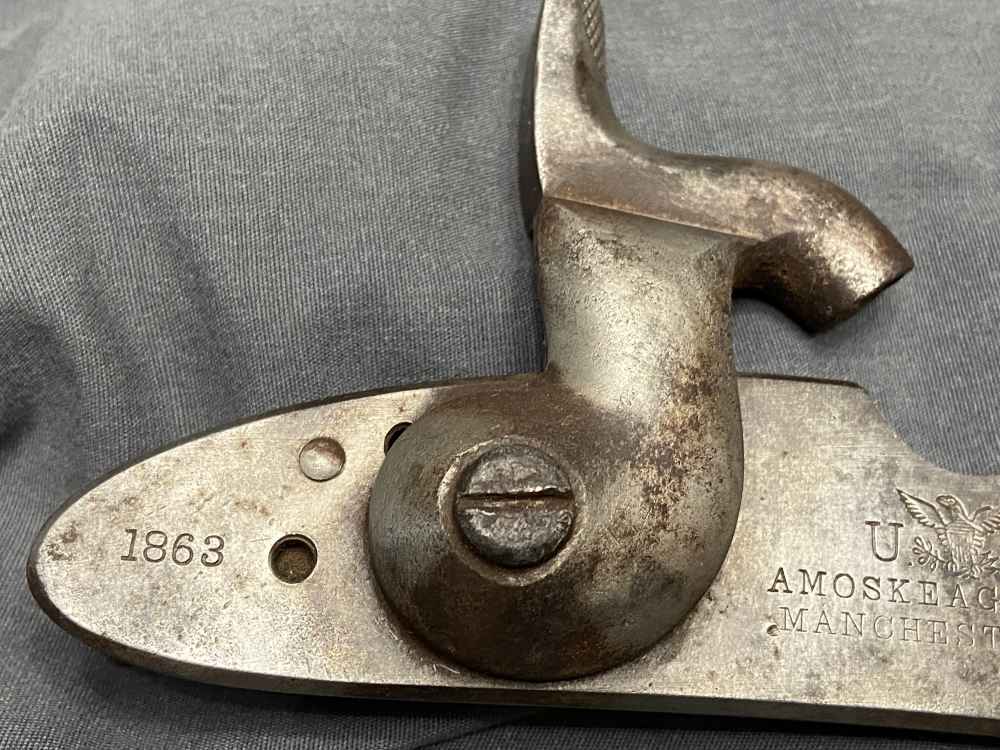 VERY RARE! Civil War US Contract AMOSKEAG Mfg M1861 Springfield Lockplate -img-2