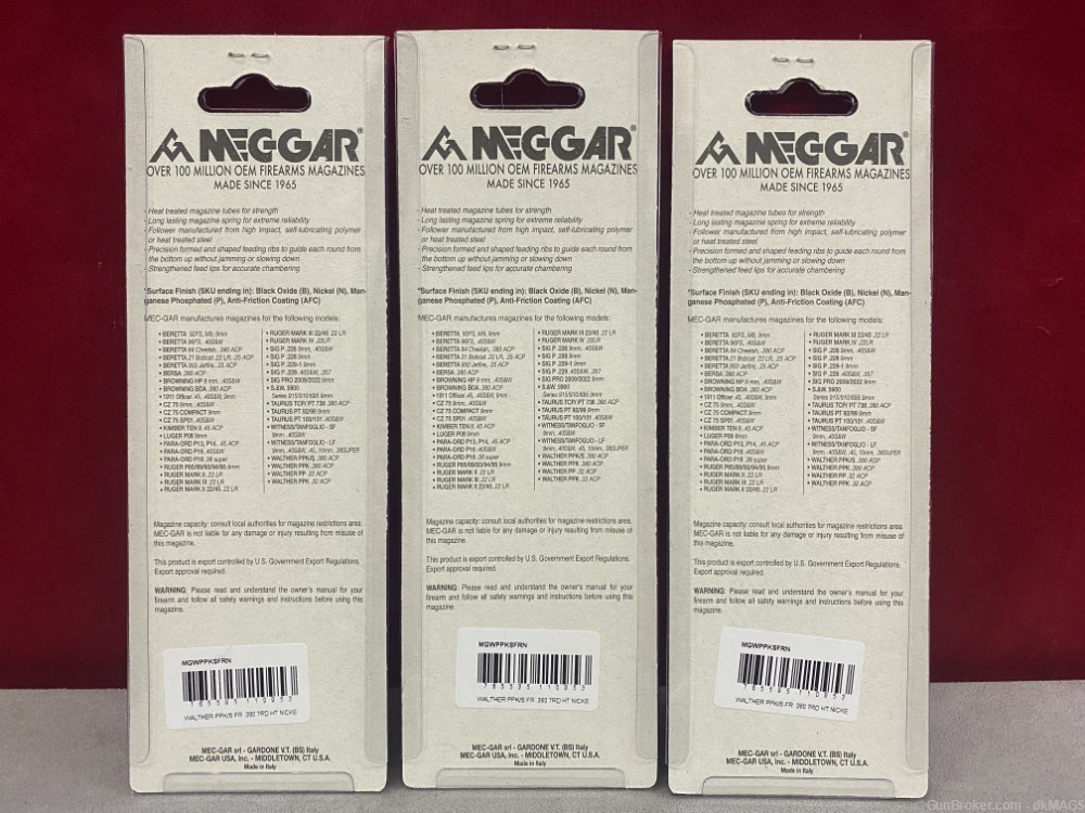 3 Mec-Gar Walther PPK/S .380 ACP 7 Round Nickle Magazines-img-2