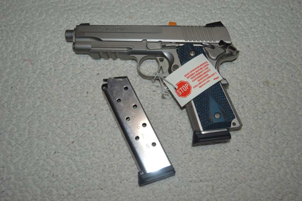IN BOX Sig Sauer 1911 Stainless Rail Night Sights Checkered Strap G10 Grips-img-14