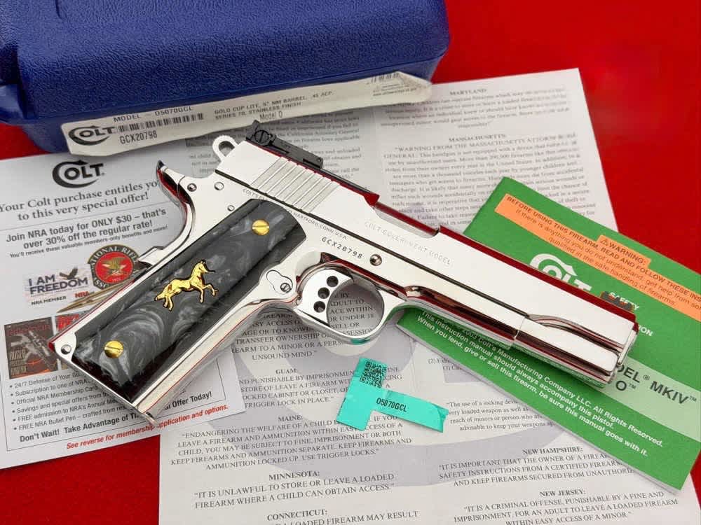 *MINT* Colt Gold Cup Lite Trophy 1911 .45 ACP Polished Stainless 5" w/ Case-img-1