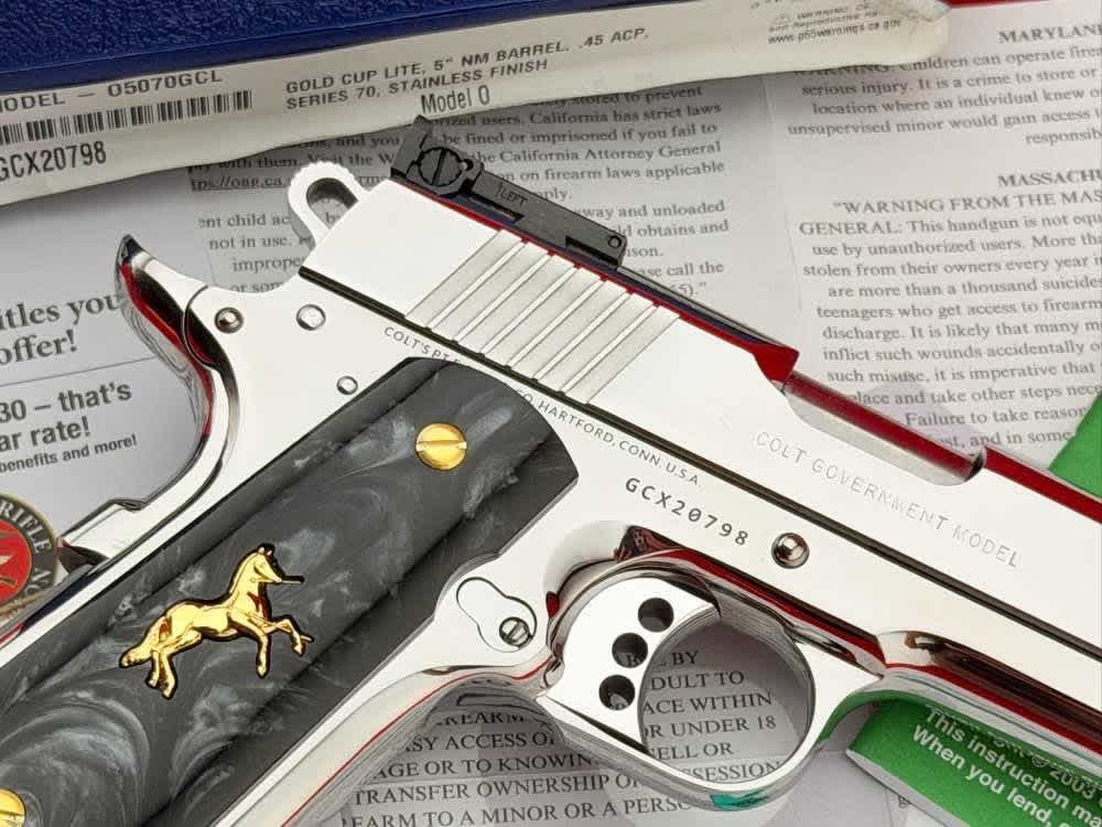 *MINT* Colt Gold Cup Lite Trophy 1911 .45 ACP Polished Stainless 5" w/ Case-img-5