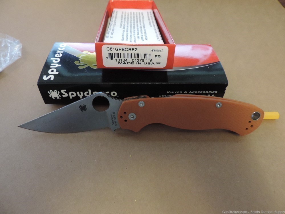 Spyderco Paramilitary 2 burnt orange sprint run C81GPBORE2-img-0