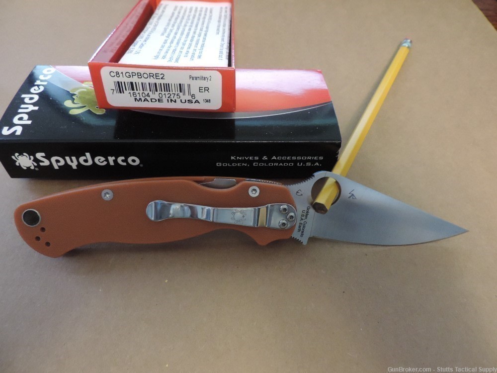 Spyderco Paramilitary 2 burnt orange sprint run C81GPBORE2-img-1