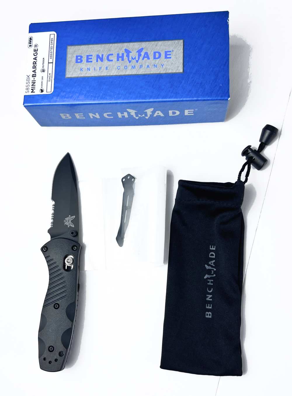 Benchmade 585SBK Mini Barrage, Black Combo Edge, Black Valox Handle -img-0