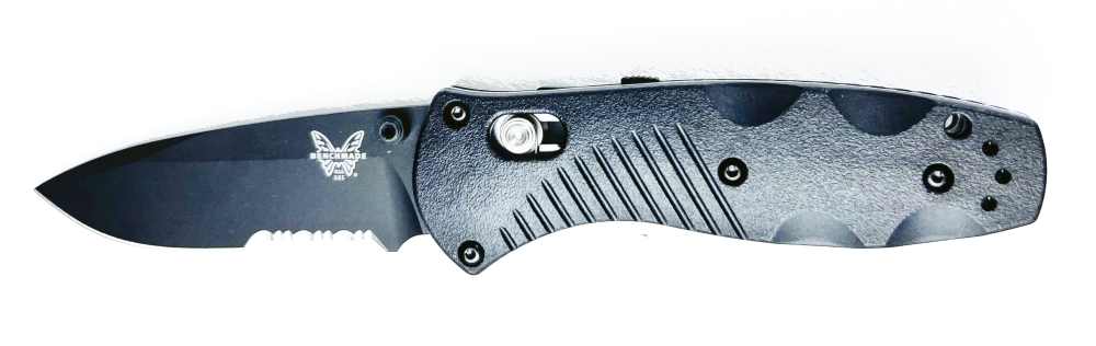 Benchmade 585SBK Mini Barrage, Black Combo Edge, Black Valox Handle -img-1