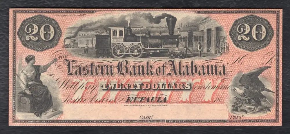 1800s $20 Alabama Bank Note Money Currency-img-0